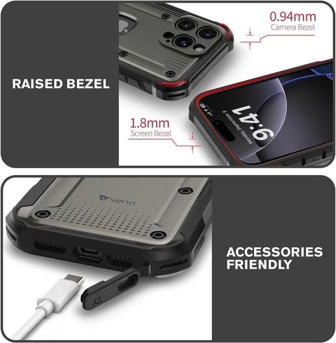 VENA vArmor Калъф за iPhone 16 Pro Max, стойка, военен, за MagSafe