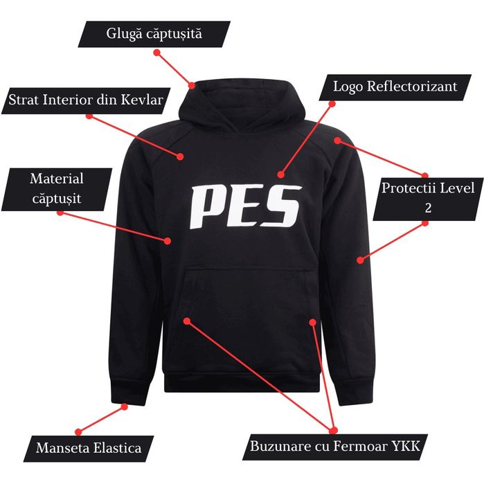 Hanorac Moto PES cu Protecții Nivel 2 și Interior Căptușit cu Kevlar