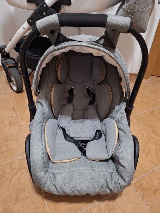 Бебешка количка 3 в 1 Adbor - Nemo len, сив лен