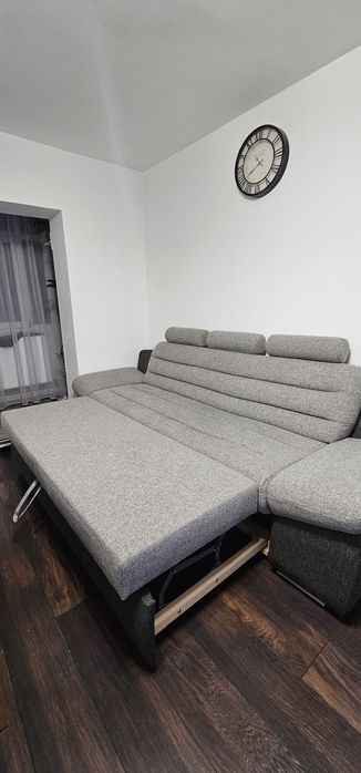 Canapea extensibilă 3 locuri Wog, gri+ negru, 260×100×105cm