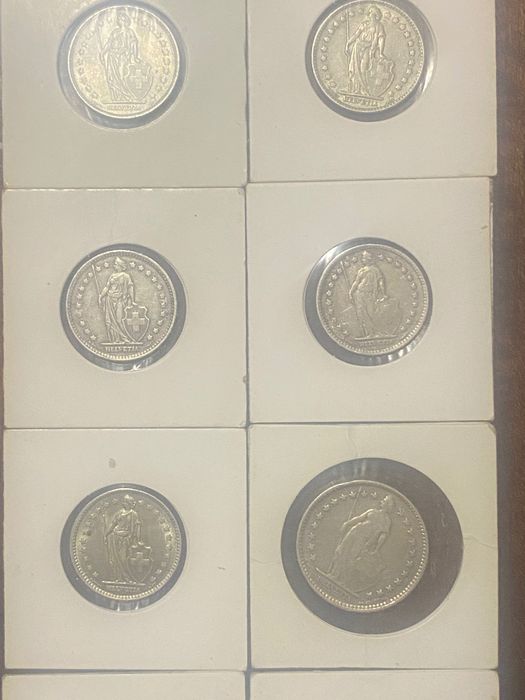 Лот сребърни швейцарски франкове 8 броя Helvetia