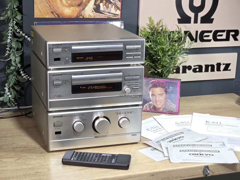 Linie audio ONKYO midi, Deck 3 head,dual cabstan tuner, amplificator cd-player  telecomanda, hifi stereo