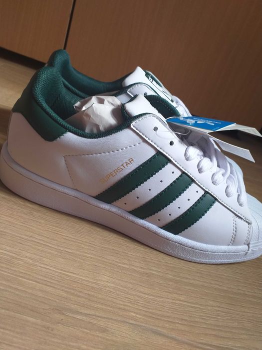 Adidas Superstar Albi cu dungi verzi