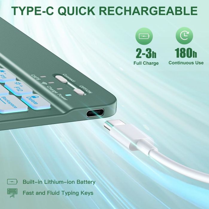 Husă iPad Air 10.9/11 cu tastatură wireless iluminată verde