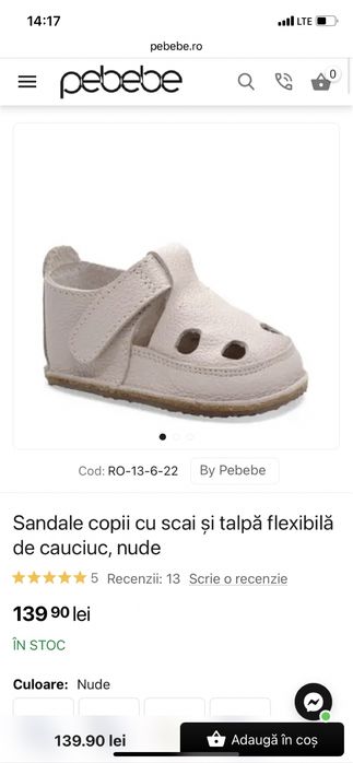 Sandale din piele naturala, nr 23. Noi.