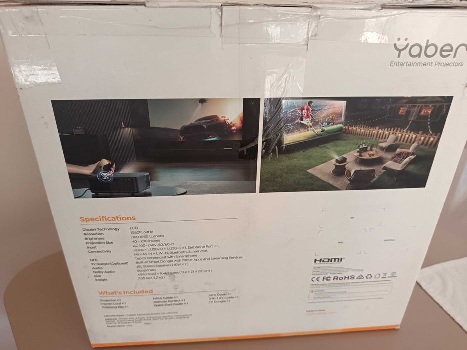 Видео проектор Yaber K2 800 ANSI 1080P Full HD, Вграден TV Dongle