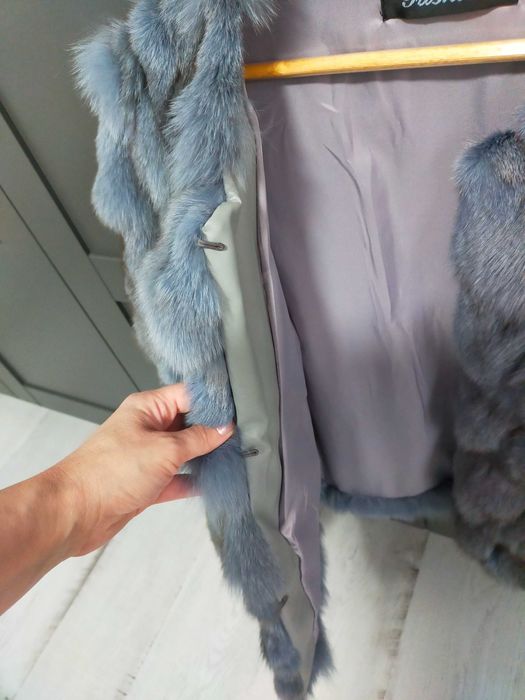 Haina de blana naturala vulpe modernă gri albăstrui