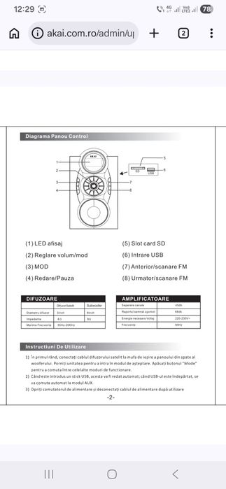 Vând sistem audio boxe Akai