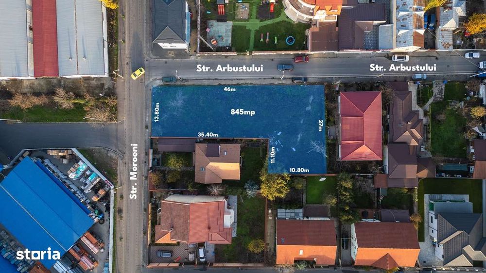 Teren 845 mp, deschidere dublă, ideal dezvoltare imobiliară