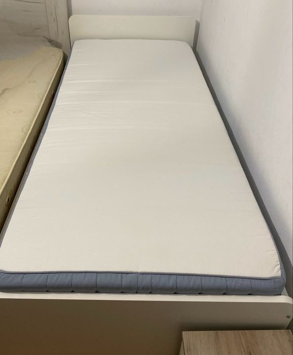 Cadru pat IKEA SLÄKT – alb, 90×200 cm + somieră + saltea cu arcuri