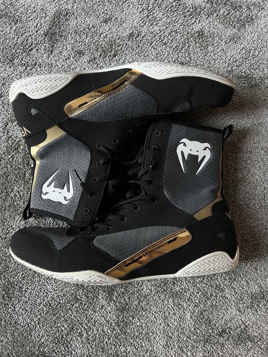 Venum Elite Boxing Shoes- Black/White/Gold