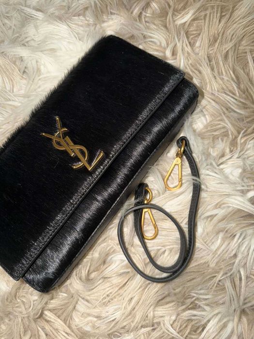 YSL черна чанта с естествен косъм