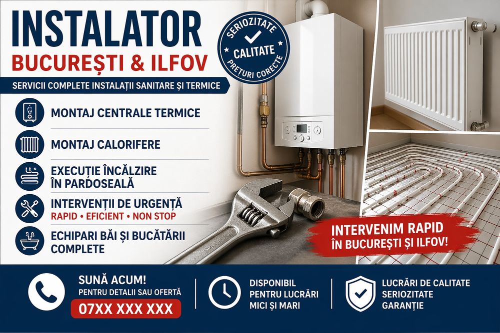 Instalator București Ilfov | Reparații țevi | Montaj centrală | Desfundare | Urgențe NON STOP