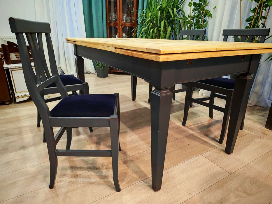 Masa extensibila din stejar cu scaune