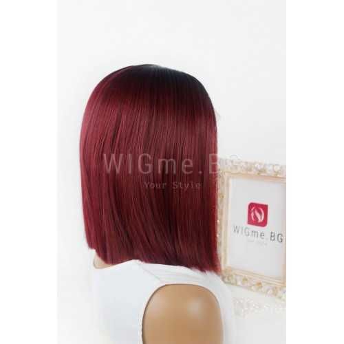 Къса права тъмночервена лейс фронт перука Рая