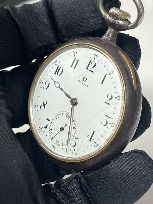 OMEGA Gunmetal джобен часовник с отворен лицев швейцарски 1900 г