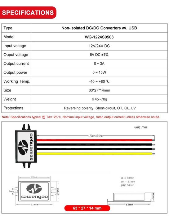 Преходник 12V към 5V USB изход за автомобил, мотор, атв и др.