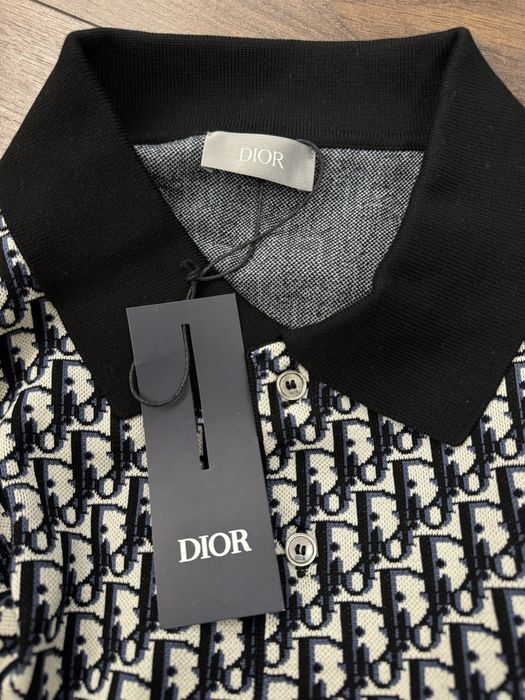 Dior Oblique Polo Shirt Beige, Blue and Black Cotton