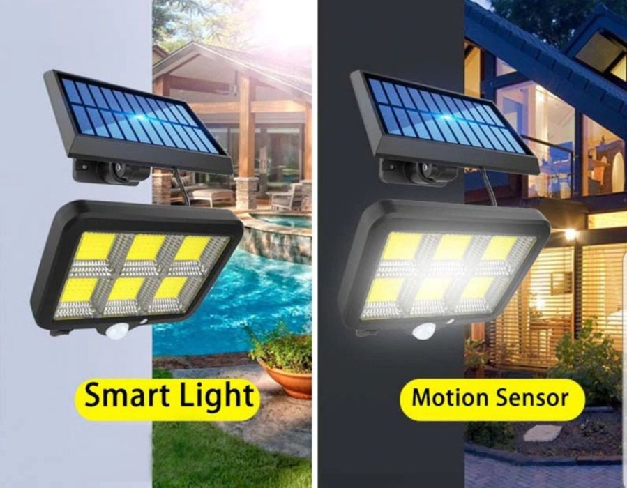 Proiector solar 120 Led cob 1+1 gratis senzor de lumina si miscare