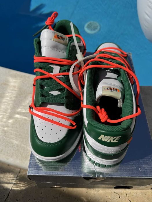Nike Dunk Low Off-White Pine Green Кецове 45 EUR + Кутия