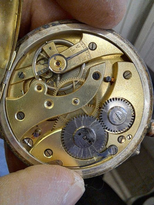 Ceas buzunar functional , carcasa argint aurit