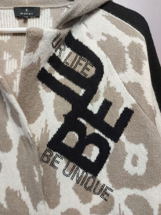 Cardigan/jachetă Monari, tricotată, cu gluga, mărimea XL, animal print