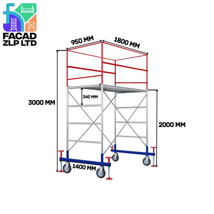 Передвижные леса на колёсах с поддоном и секцией безопасности