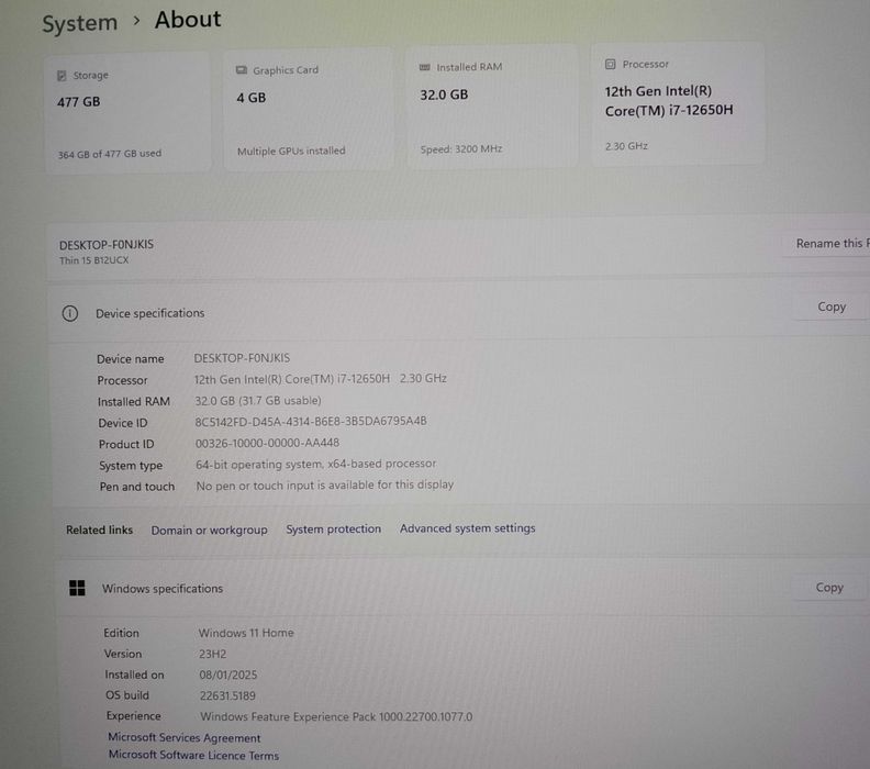 Геймърски Лаптоп MSI Thin 15 B12UCX MAXOUT