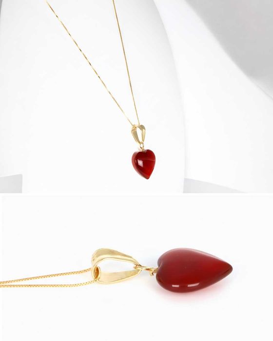 Colier aur 18K cu pandantiv inimă din corniolă – NOU