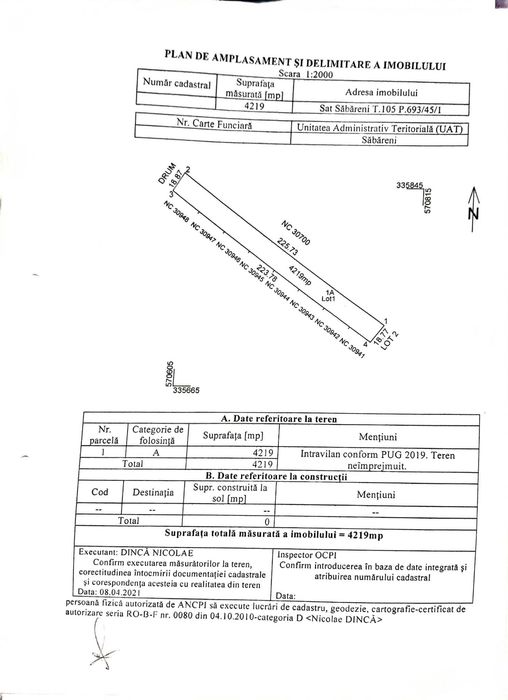 Teren intravilan de vânzare – 4.219 mp | Săbăreni, Giurgiu | Zonă de vile