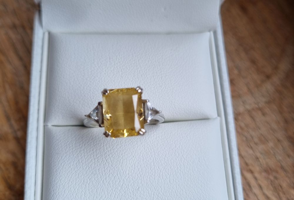 Inel argint 925 Radiant Cut Yellow Citrine Diamond