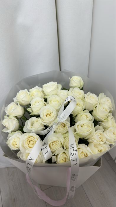 Белые розы букет, 50см, 30штук