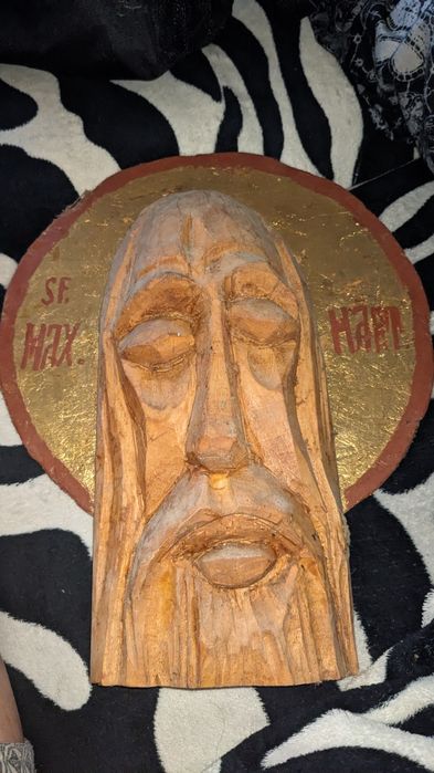 Icoană sculptată manual în lemn - Sfântul Maxim Mărturisitorul, unicat
