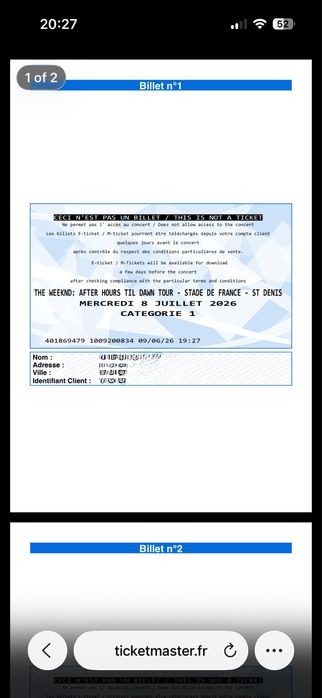 2 билета за концерта на The Weeknd  в Париж 08.07.26