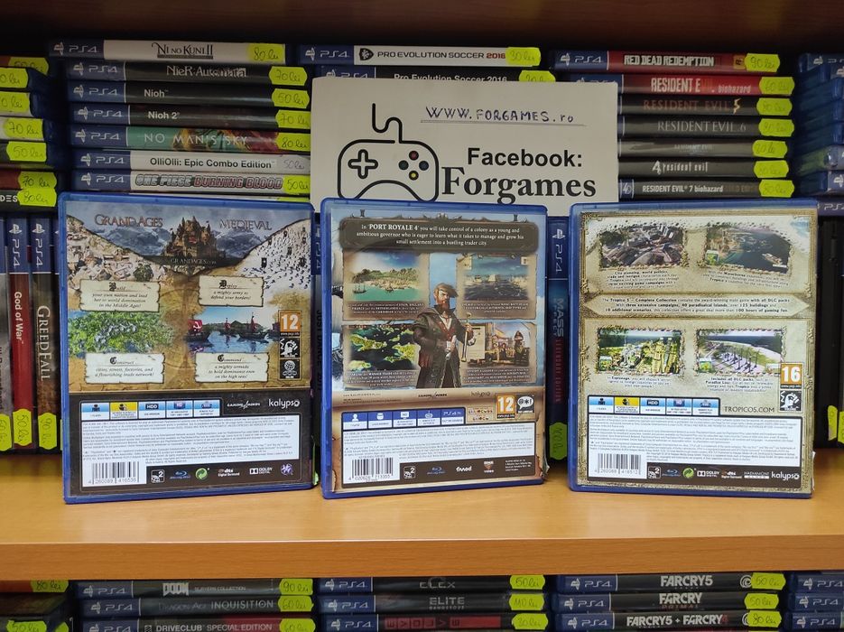 pachet 3 jocuri strategie Grand Ages Medieval Port Royal 4 Tropico 5 PS4
