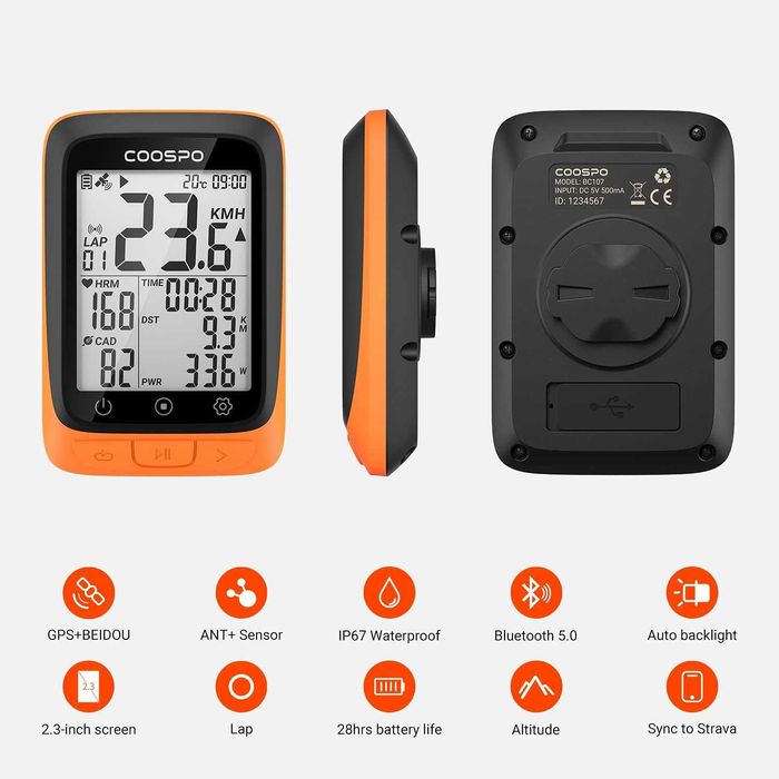 Велокомпютър CooSpo BC107 GPS ANT+ Bluetooth