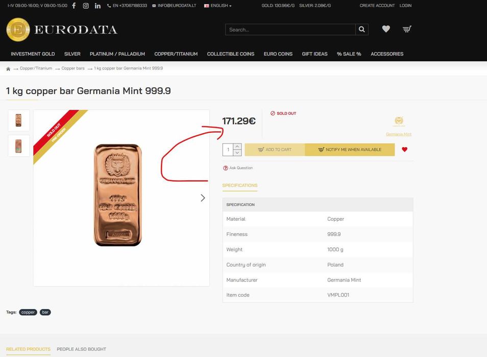 Lingou Cupru Germania 2026 | .999 Quality Premium 1Kg/buc | 19%sub.EURODATA