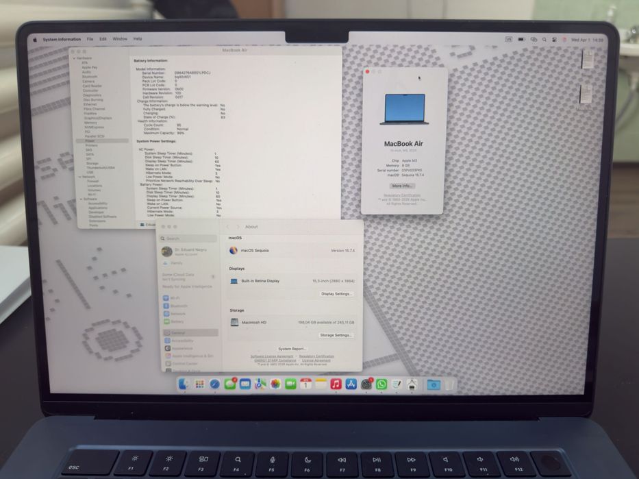 MacBook Air 15” M3 (2024) – 8GB RAM, SSD 256, impecabil, factura iStyle