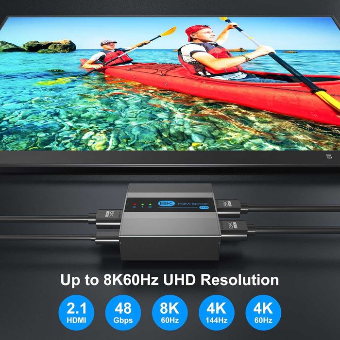 VEDINDUST HDMI Splitter 1în 2ieșire 8K60Hz 4K120HZ,EDID HDCP2.3