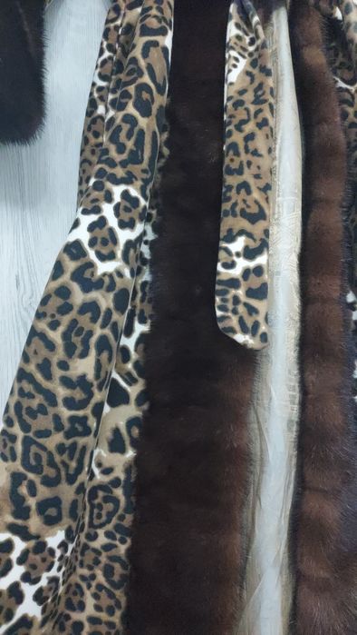 Шуба соболь норка с капюшоном  леопард