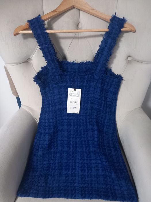 Sarafan Zara albastru din tweed mărimea XS Zara nou cu etichetă