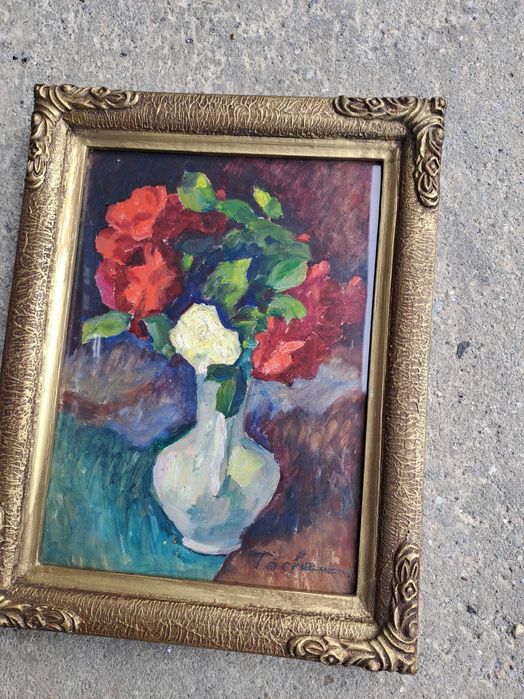 tablou pictura veche romaneasca 31/40 cm semnat