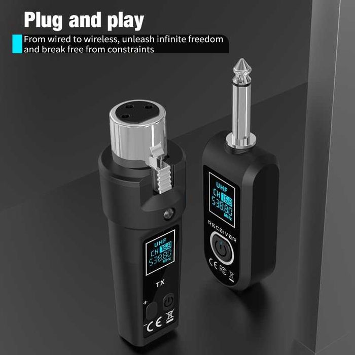 Upgrade D Version 2.4GHz Wireless XLR Transmitter & Receiver – безжична система за микрофони, миксери и инструменти (1 Receiver + 2 Emitters)