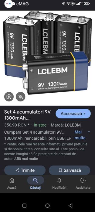 SET 8 acumulatori 9v și 4400 mAh + cabluri încărcare usb tip C