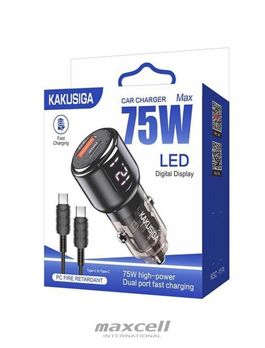 Incarcator Auto + Cablu USB-C, 1m, 75W,PD, QC 3.0, LED