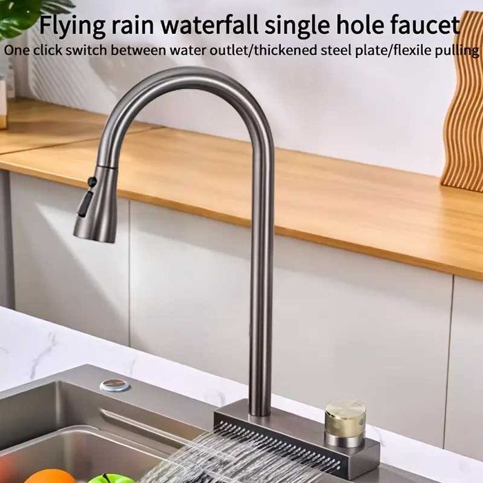 Мултифункционален смесител за кухня с функция водопад изтеглящ се