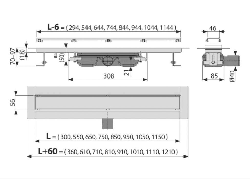 Линеен сифон ALCADRAIN APZ115-300 за вграждане в плочка