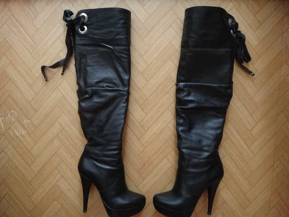 Ботуши FABIANO естествена кожа на висок ток и платформа