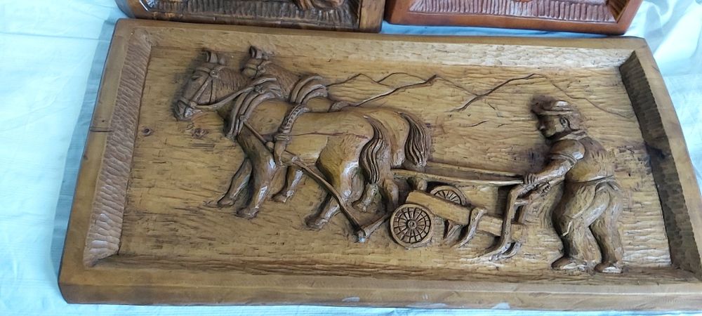 Sculptura veche  lemn cal fierar antichități