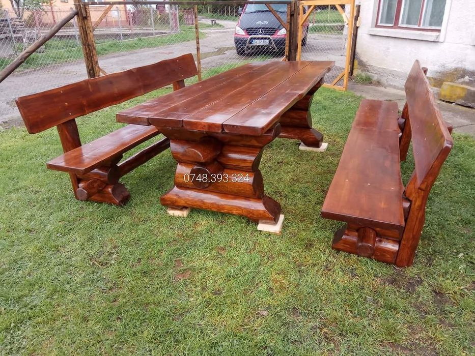 Balansoar  leagan  lemn  masiv  masa  cu  băncuțe